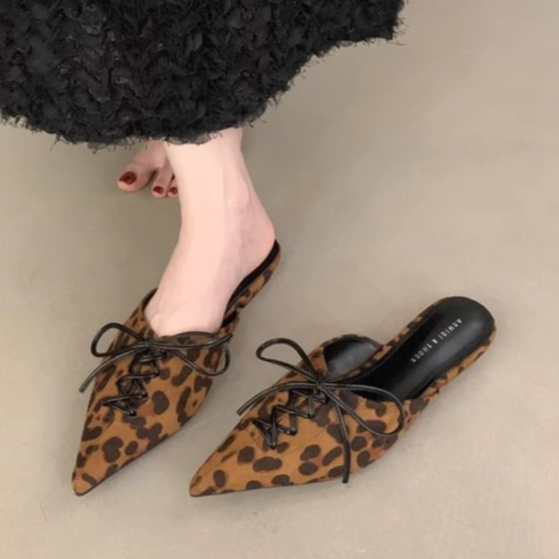Women Shoes Size 7 - Leopard Women's Slippers Heeled Sandals Pointed